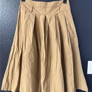 Vintage 90s High Waisted Women's Pleated A-Line Skirt in Khaki Tan